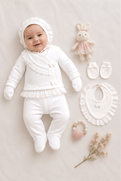 Sitilin Baby Girl 5-Piece Hospital-Issued Scalloped Fancy Bodysuit Set Stl5011