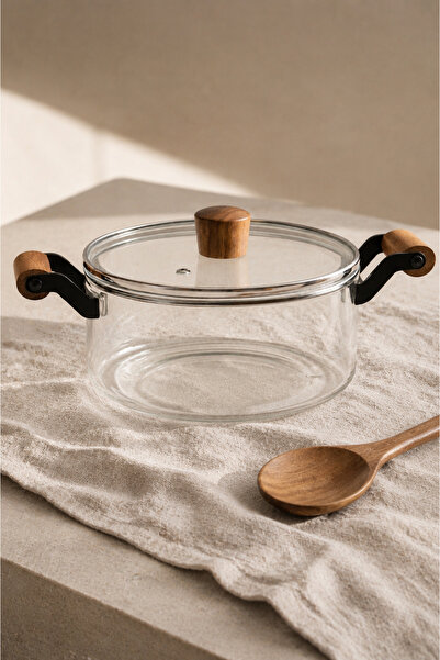 Bohemian Acacia Handle Borosilicate Glass Pot – 2500 ml