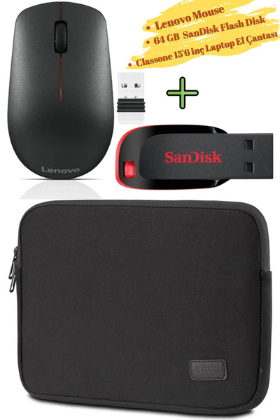 LENOVO Mouse 400, Classone 15.6 inç Su Geçirmez Laptop Çantası 64 GB Flash Be...