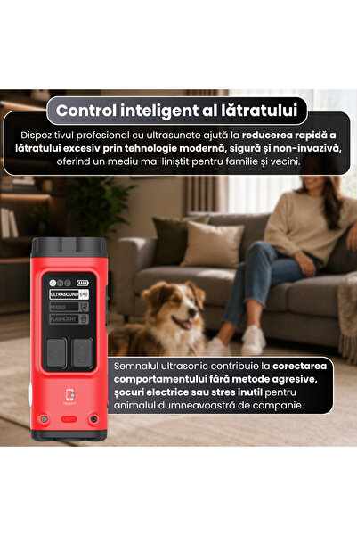 FAMIFY Dispozitiv anti-lătrat pentru câini FAMIFY, Dresaj cu ultrasunete fără șocuri, Rază de acțiune 15m, USB-C, Roșu