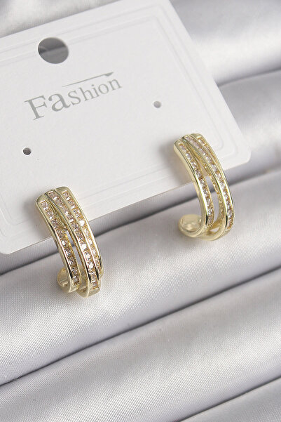 TJ Brass Gold Color Zircon Stone Half Hoop Model Women's Earrings Tj-Bkp9977