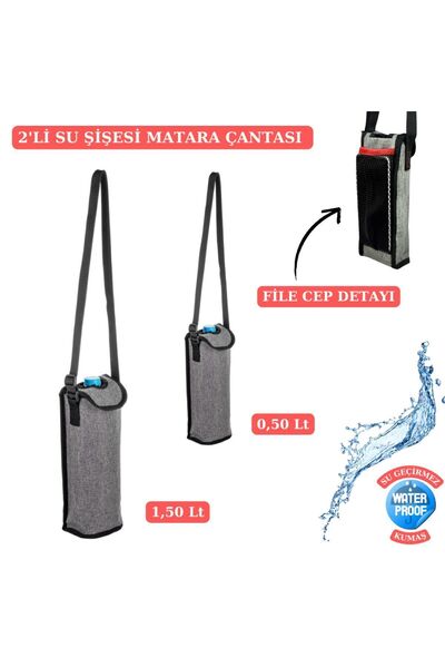 NS reliable 2'Lİ SET 0,50-1,50 Litre Su Geçirmez Su Şişesi Taşıma Çantası Kıl...