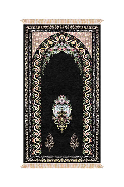 Bursa İpek Black Ivy Pattern Embossed Special Woven Prayer Rug