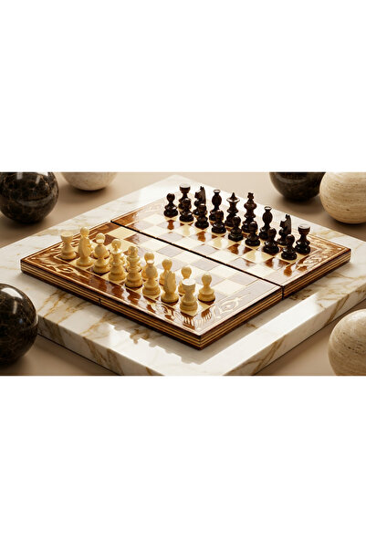 ROmde Joc Sah si Table din Lemn ROmde™, 26x26 cm, Maro cu Alb