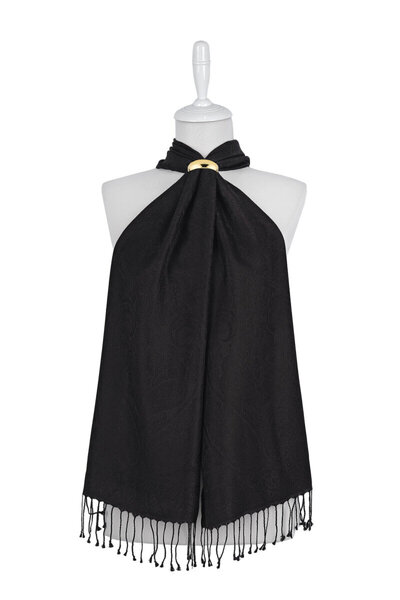 Bursa İpek Black Jamawar Woven Silk Scarf