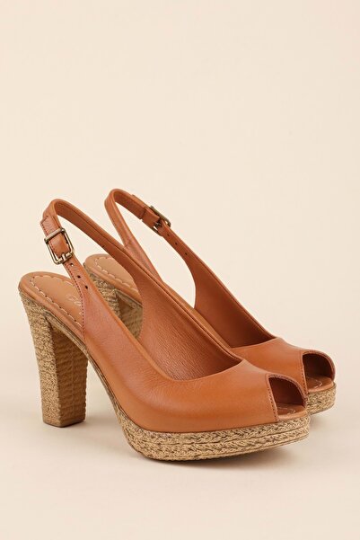 Gondol Women's Genuine Leather High Heel Sandals Ell.6979 Tan