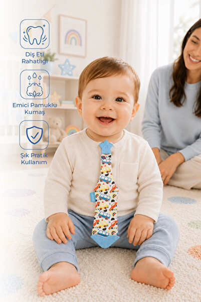 Babyjem Silikon Diş Kaşıyıcı Fular & Kravat - Pastel Şeritler - Hışırtılı & R...
