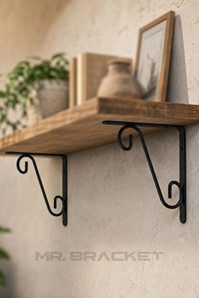 MR.BRACKET 11x15cm- 2 ad. Siyah Ferforje Ayağı Raf Altı Tutucu Ayak - Metal L...