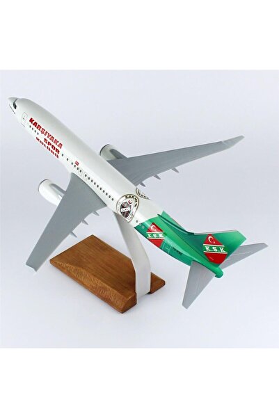 Genel Markalar THY038 1/100 Ölçek, THY Karşıyaka Spor Logolu B737-800 Yolcu Uçağı, Sergilemeye Hazır Ahşap Standlı