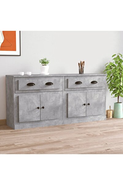 Concept Servante, 2 piese, gri beton, lemn prelucrat