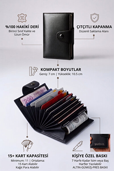 VANİLLA COLLECTİON İsim Baskılı Hakiki Deri Çıtçıtlı Akordiyon Kartlık & Cüzd...