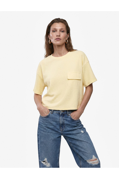 Koton Ornamental Cargo Pocket Detailed Wrinkled Fabric Crew Neck Short Sleeve...