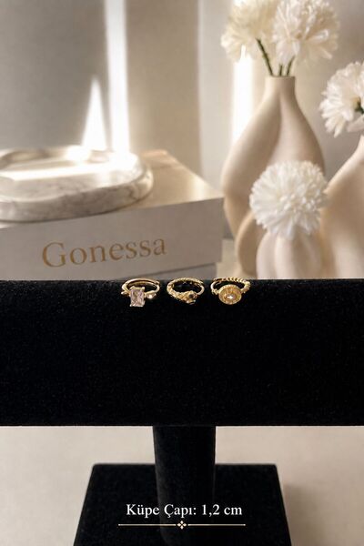 GONESSA Xuping Yılan ve Taş Tasarım 3lü Gold Küpe