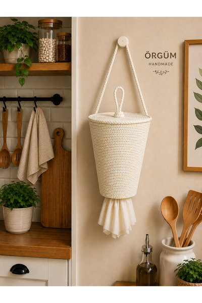 ÖRGÜM Bag Holder Decorative Kitchen Organizer Basket 30X20 cm