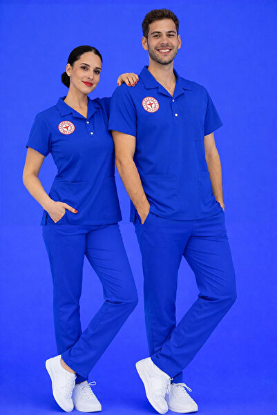 BAŞARAN UNİFORMA Likralı Temizlik Personel Forması (Dazzling Blue)