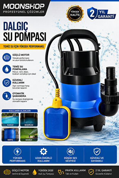 MOONSHOP 750 Watt Metal Bıçak Bakır Sargı Kirli Su Dalgıç Pompası Yüksek Perm...