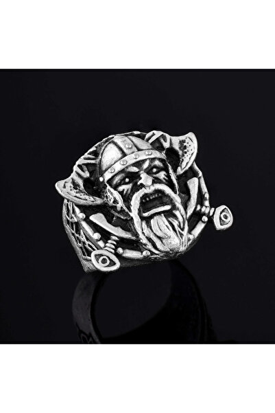 Old Scandinavian Viking Double Axe Warrior Men's Ring - Face0203