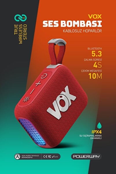 POWERWAY Vox Usb Hafıza Kartı Aux Radyo Led Işıklı Bluetooth Hoparlör Hi-Fi S...