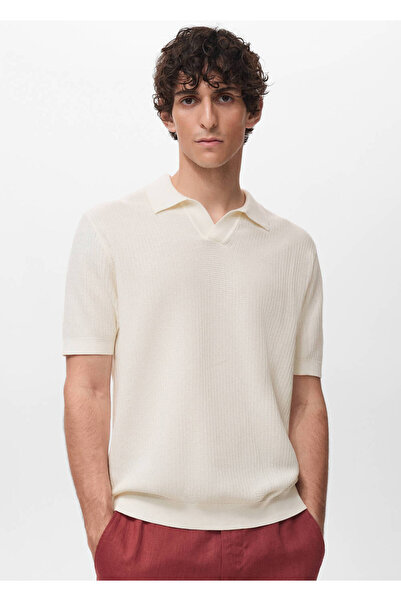 MANGO Man Tricou polo din bumbac croșetat