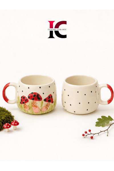Inspire Ceramic Mushroom Patterned Handmade Ceramic Mug – Embossed Mushroom C...