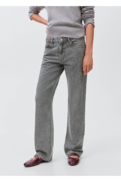 Mango Teen Düz kesim strass taşlı jean pantolon