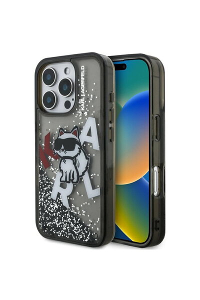 Karl Lagerfeld Case for iPhone 16 Pro Max - Liquid Glitter Choupette Logo Mag...