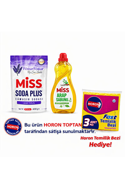 Miss Arap Sabunu 1000 ml Soda Plus Lavanta 500 gr + Horon Temizlik Bezi