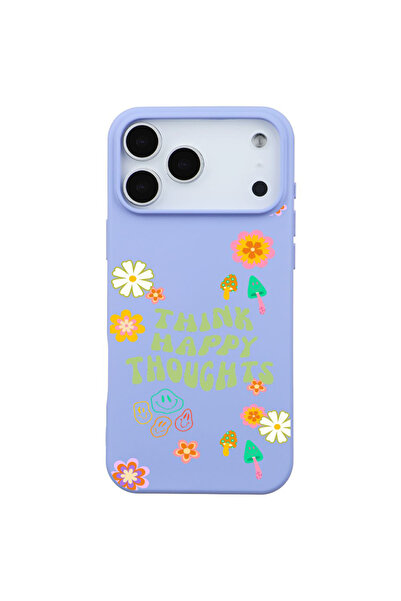 Casen iPhone 17 Pro Lila Think Happy Renkli Silikon Kılıfı
