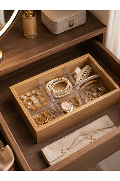 Limeks Home Bamboo Wood 6-Compartment Multi-Purpose Organizer Box