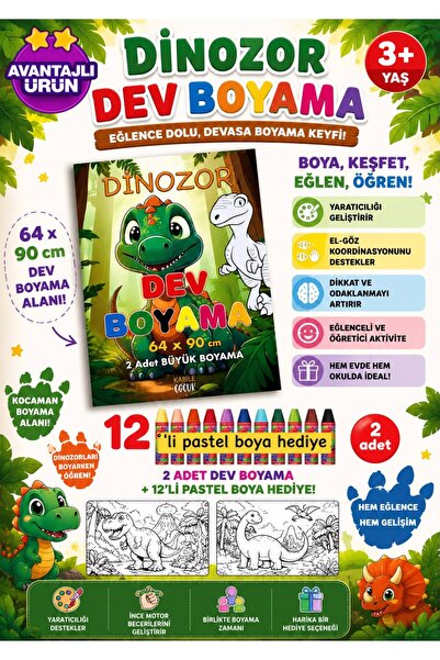 Pembe Yayınevi Poster Boyama - Çocuklar İçin Dev Boyama Rulosu - Dinozor Des...