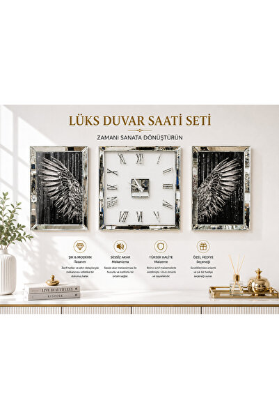WOYA lüks duvar saati & 3 lü set tablo seti