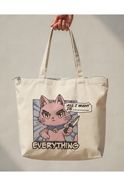 buzagi tasarım ürünleri Everything Zippered Lined Gusseted Canvas Bag 35 X 40 cm