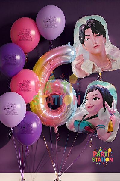 Parti Station K-Pop Demon Hunters 6 Yaş Balon Set Çift Taraflı 9 Parça Parti ...