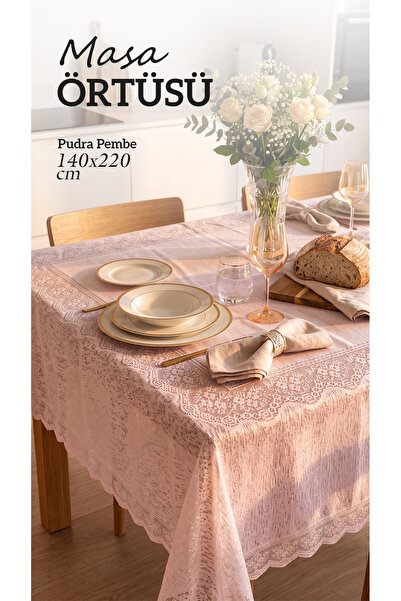 LENDASHOP Powder Tablecloth with Lace Edges, Stain-Resistant, Wipeable, Styli...