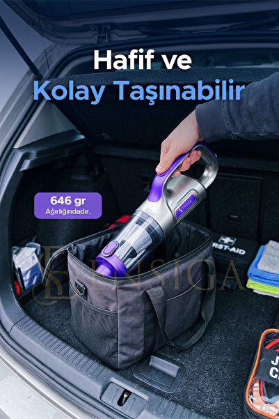 EN SİGA Yüksek Emiş Güçlü 300W 22.500Pa Araç içi ve Ev İçin Dikey Süpürge Yatay Geniş Hazneli