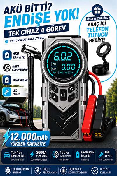 Zineets Pro Taşınabilir Dijital Göstergeli Araç Lastik Sişirme Ve Araç Takviy...