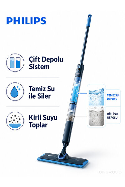 Philips OneUp Elektrikli Mop Kablosuz Zemin Temizleyici Temiz ve Kirli Su Ayı...