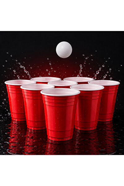 QuickStoq Amerikan Parti Beer Pong Oyunu Kırmzı Bardak Büyük Boy 16 Oz 473 ml...