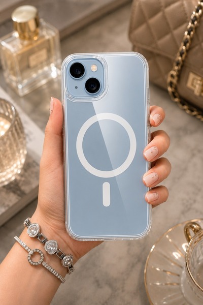 Powerfox iPhone 13 Uyumlu Kristal Parlak Magsafe Özellikli Kutulu Şeffaf Kılıf