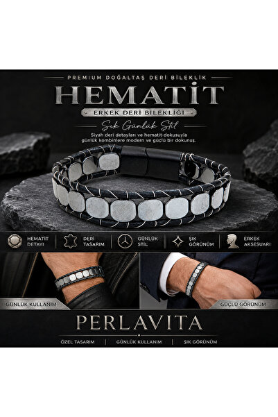 Perlavita سلسلة أساور جلدية بتصميم من الأحجار الطبيعية الفاخرة - حجر الهيماتي...
