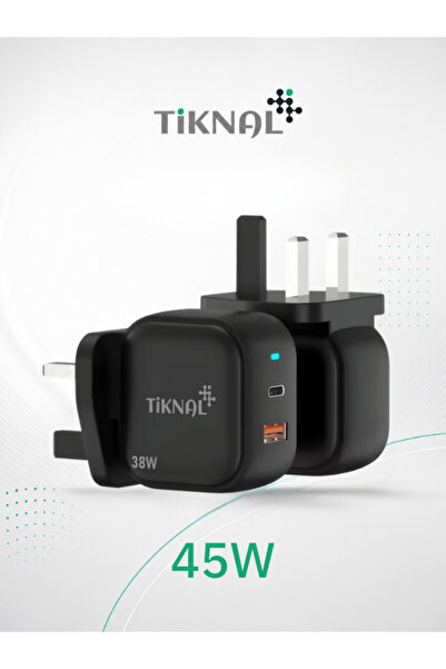 Tiknal شاحن حائط بقوة 45 واط مع منفذي USB-C PD للشحن السريع