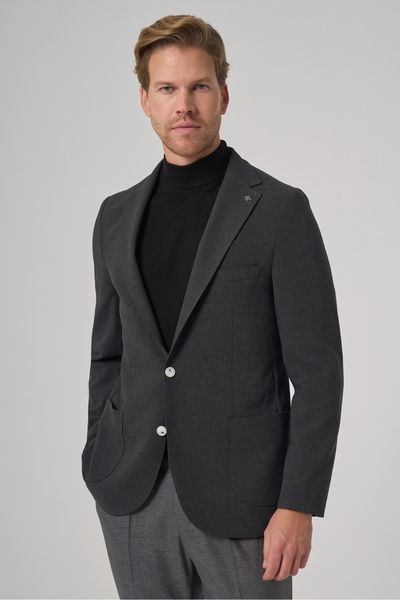 Morven Men's Anthracite Trend Slim Fit Mono Collar Jacket