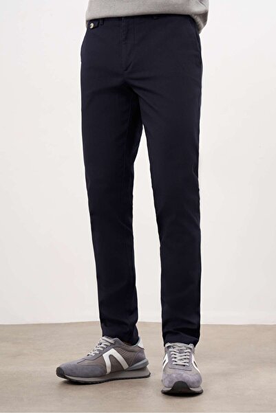Morven Erkek Lacivert Yazlık Pamuk Yan Cep Slim Fit Chino Pantolon