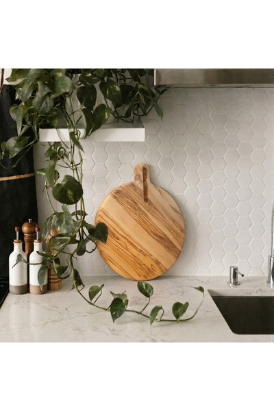 F&S WoodArt Zeytin Ağacı Doğal Ahşap Pizza Peynir Sunum Et Steak Saplı Kesme ...