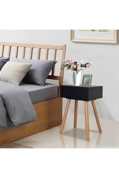 Concept Noptiere din lemn masiv de pin 2 buc, 40 x 30 x 61 cm, negru