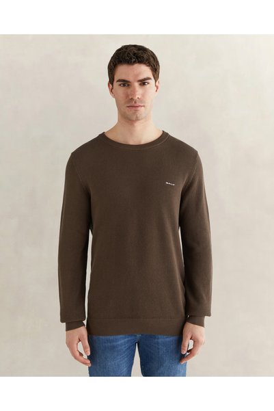 Gant Erkek Kahverengi Regular Fit Bisiklet Yaka Triko