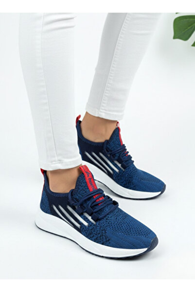 homiro Tricotaje cu șireturi Pantofi sport unisex-Albastru închis Alb Roșu
