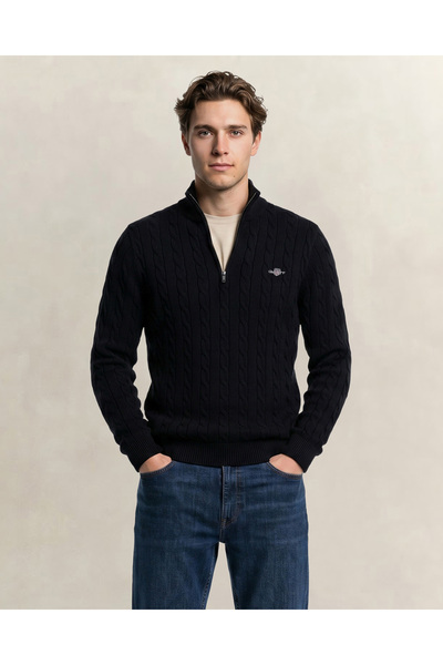 Gant Erkek Siyah Regular Fit Örgü Kazak