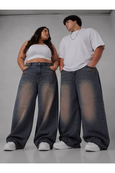 St.Poll BAKIR ESKİTME YIKAMALI BÜYÜK BEDEN UNİSEX BAGGY JEAN PANTOLON