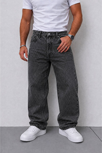 Gussi Men's Smoked Baggy Fit Lycra Free Relaxed Fit Jean Trousers